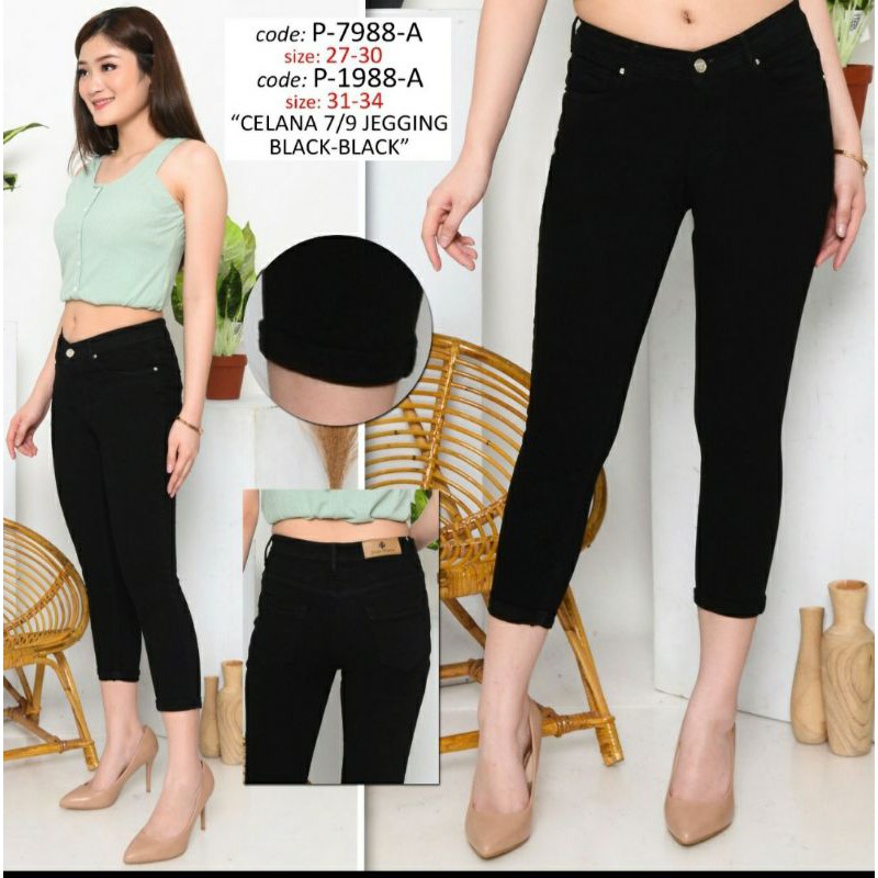 celana softjeans wanita 7/9 hitam polos (blak-black)