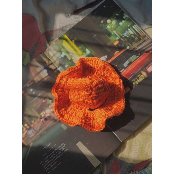 topi kucing rajut handmade-orange