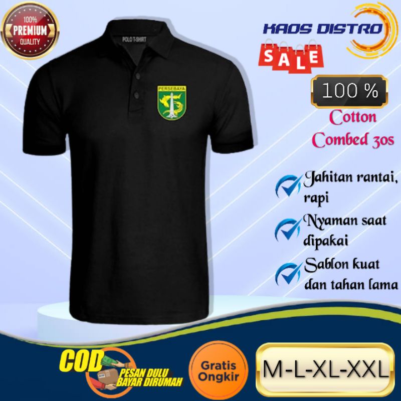 PERSEBAYA - Baju Kaos Atasan Polo Kerah Distro Lengan / Tangan Pendek Pria Cowok Laki Laki Dewasa Co