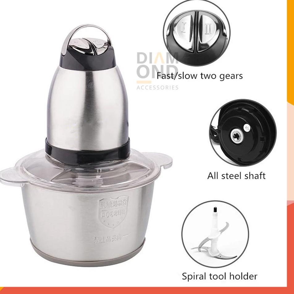 Kejar Kejutan BLENDER DAGING STAINLESS / BLENDER DAGING ELEKTRIK STAINLESS MULTIFUNGSI 2L / CHOPPER BLENDER PENGGILING DAGING STAINLESS / FOOD CHOPPER PROCESSOR STAINLESS / MEAT GRINDER STAINLESS