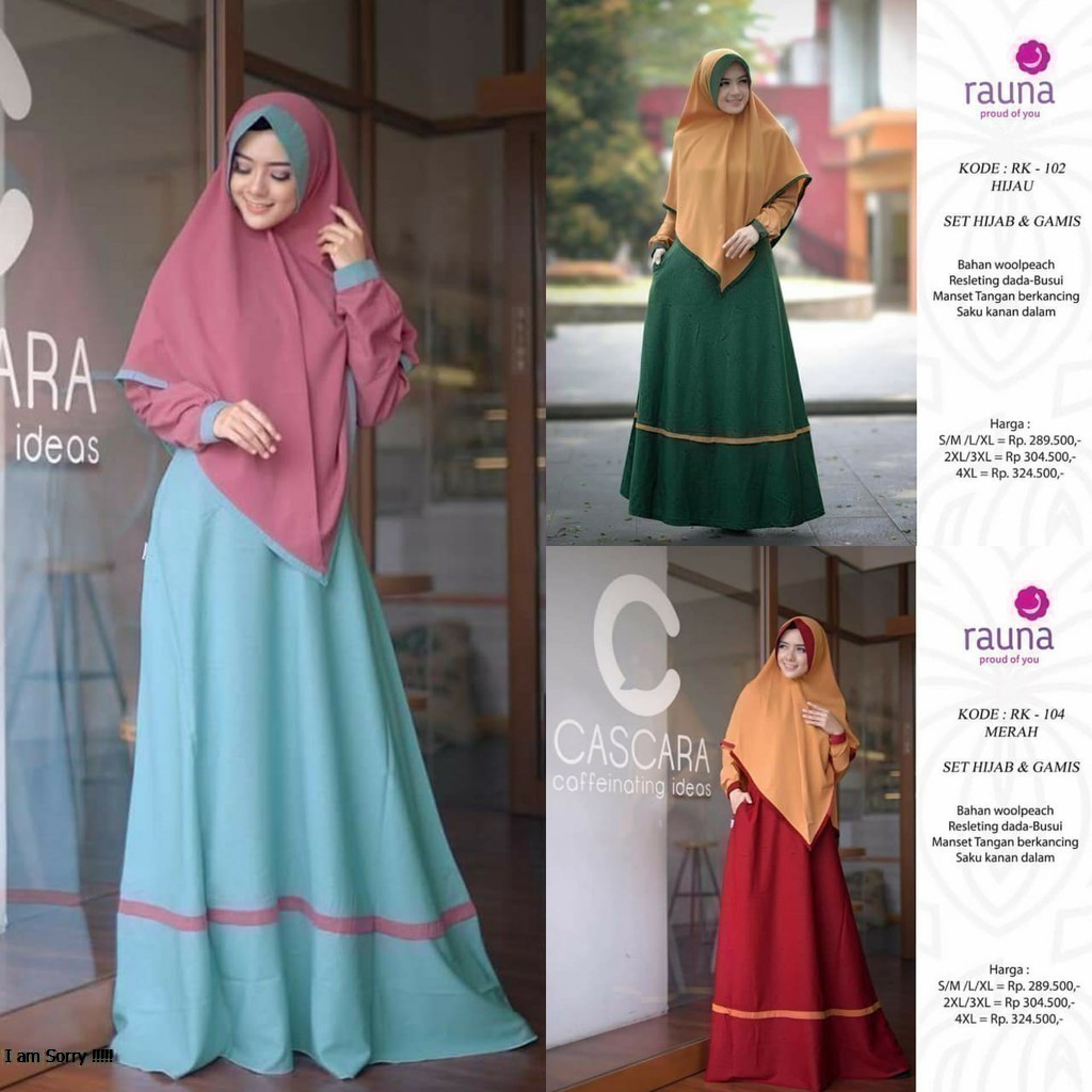 Gamis syari / rauna rk 102 / rk 103 / 104 / gamis dewasa / dress muslim / gamis set hijab