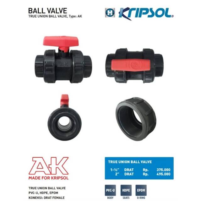 Ball Valve True Union Drat 1.5 inch PVC Ak Kripsol