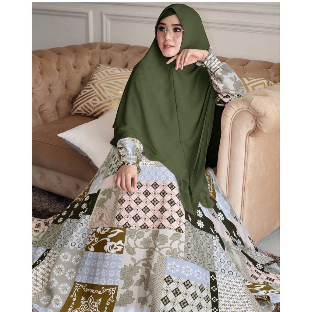 GIZA~GAMIS SYARI BATIK KOTAK SET 2020 BISA COD KHIMAR CERUTI DUA LUYER GAMIS BUSUI SLETING DEPAN.