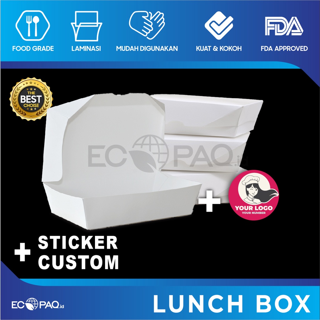 Paket Combo LUNCH BOX PAPER + Stiker Logo Custom (50 Set)