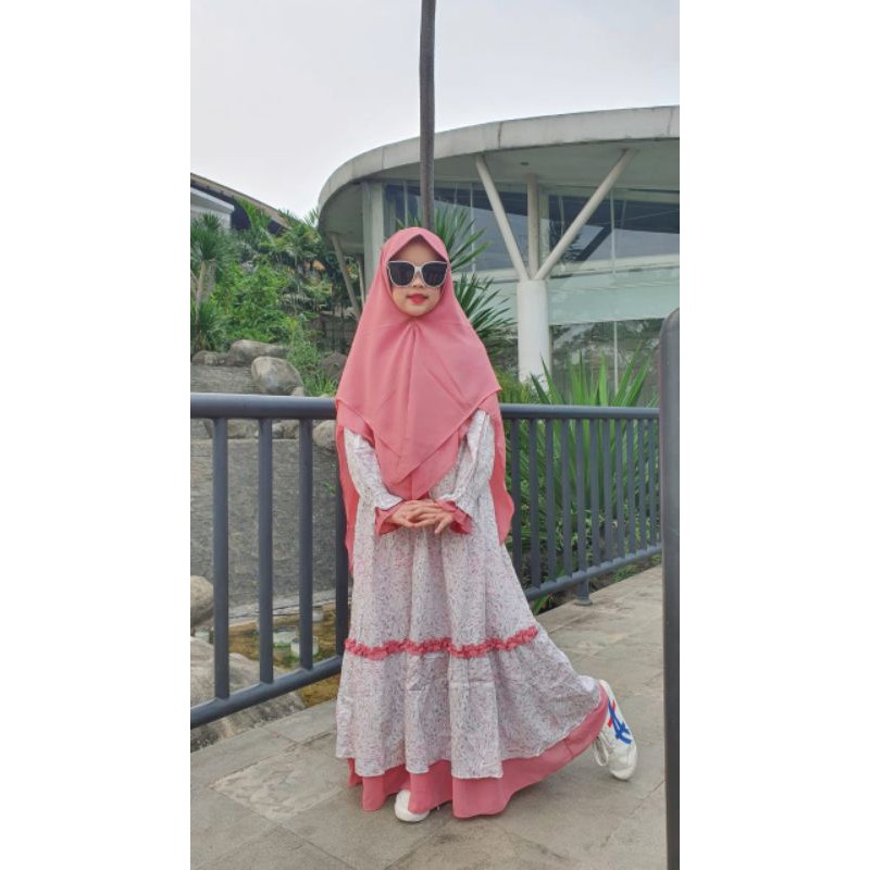 GAMIS ANAK SAHARA BAHAN KATUN JEPANG ORI + SET JILBAB 2 LAYER BAHAN CERUTI BABYDOLL PREMIUM BISA COD