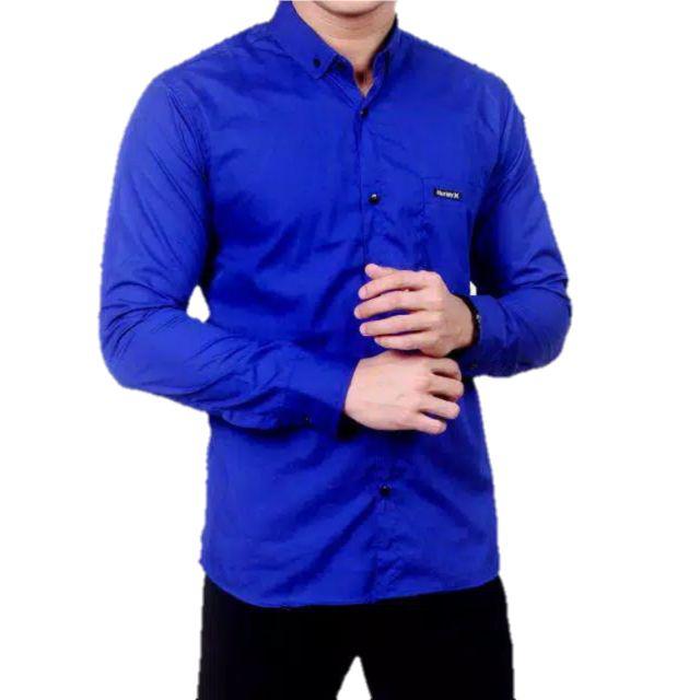 (BISA COD) Kemeja Polos Katun Kerja Kantor Formal Lengan Panjang Pria / kemejapria/kemejakerja-K.Biru BCA