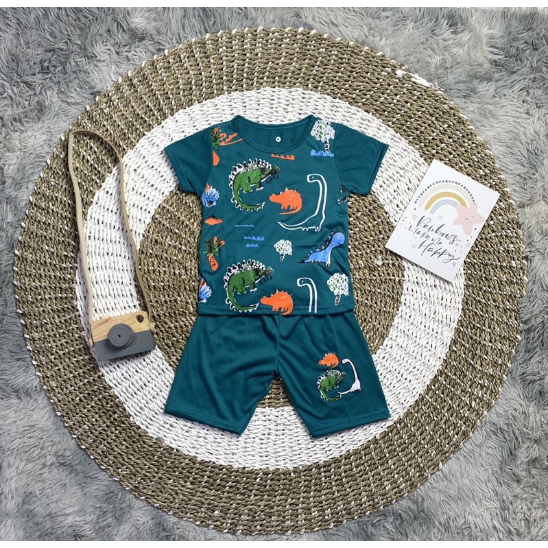 BAJU STELAN ANAK - ANAK UNISEX / KAOS DAN CELANA DINO TREE USIA 0 BULAN - 7 TAHUN