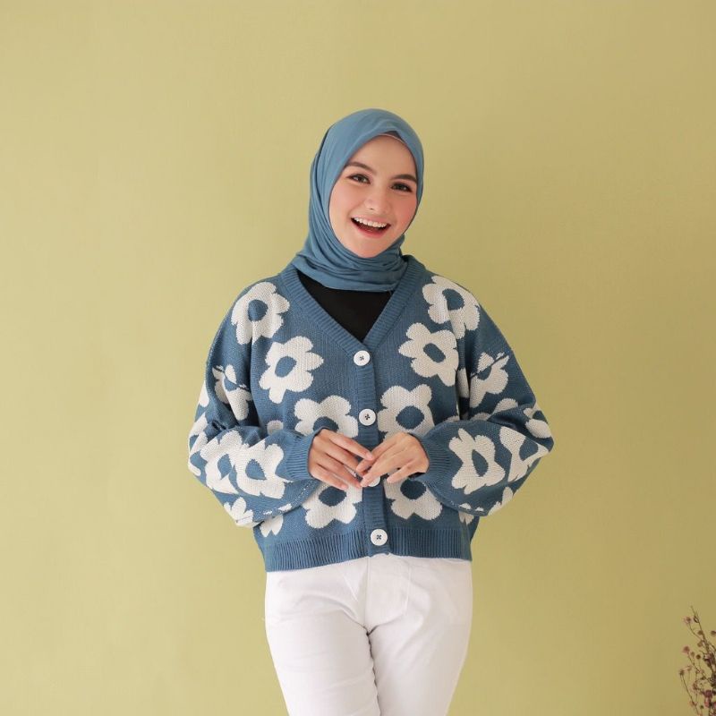 GS061 Cardigan rajut wanita flower urban  crop top premium