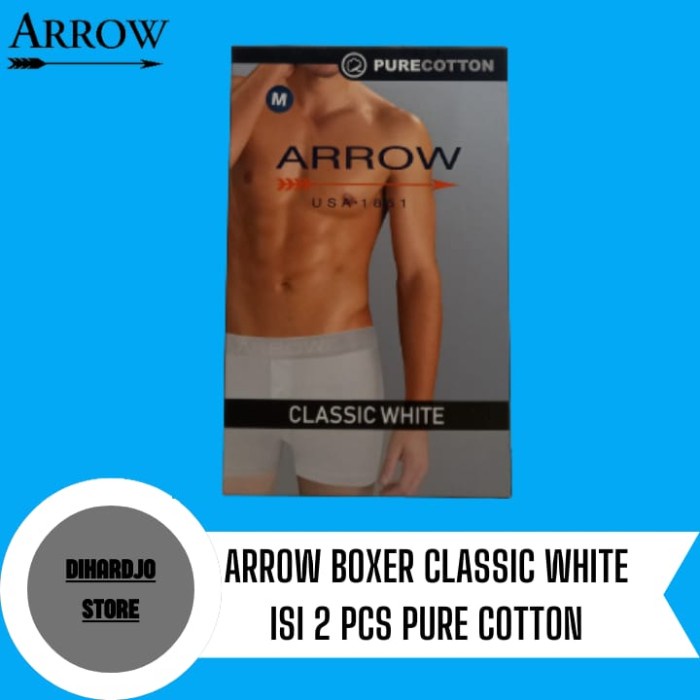 ARROW Celana Dalam Pria Boxer Kancing Putih Isi 2 Pcs Pure Cotton