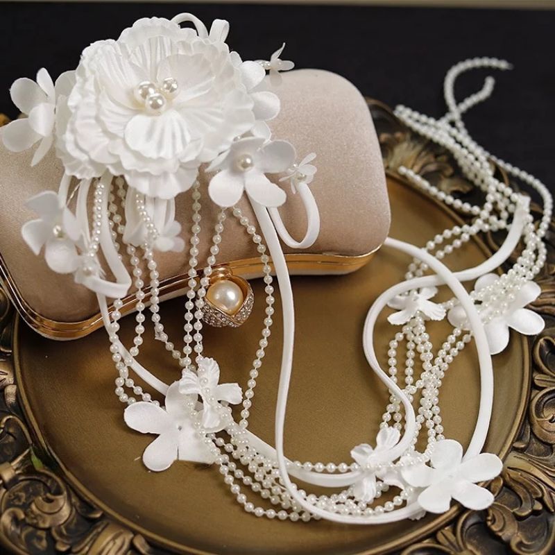 White flower hairclips braided wedding hair accessories