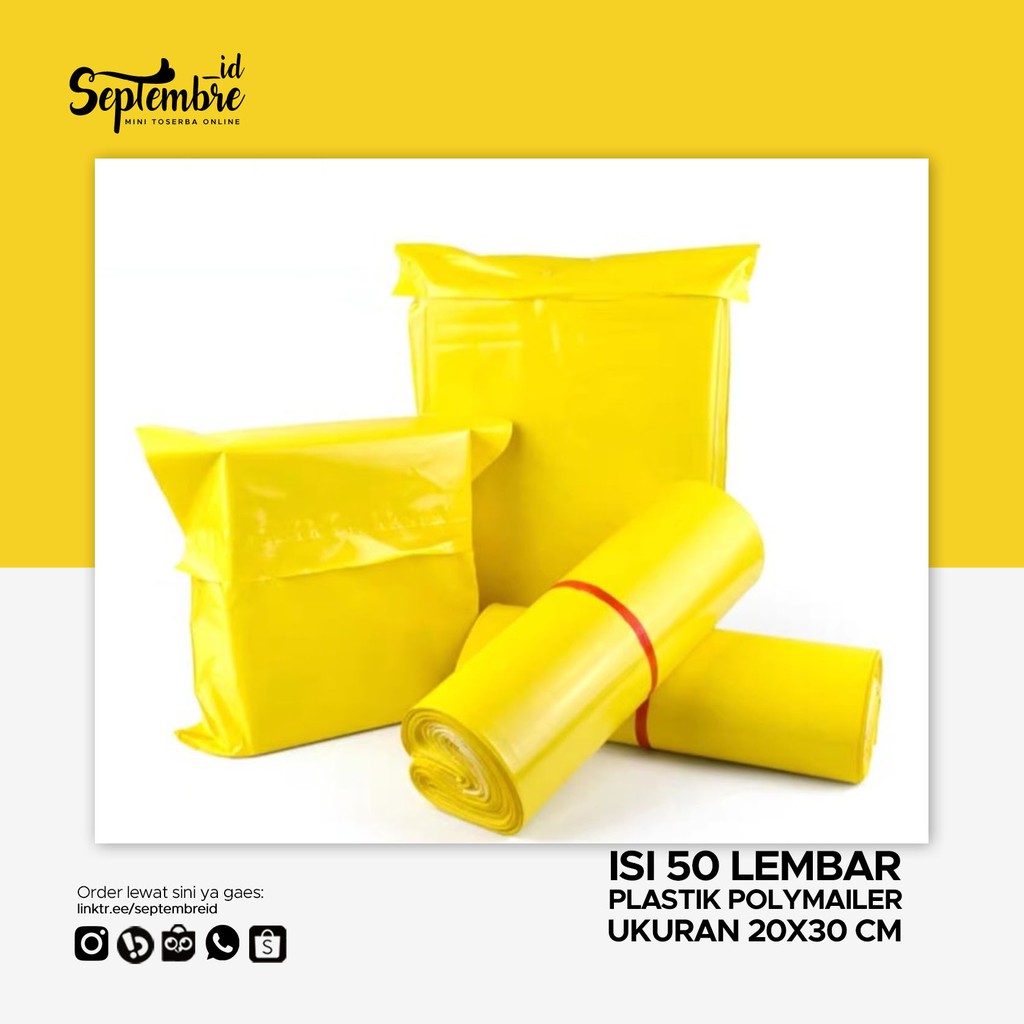 

Plastik Polymailer Isi 50 Lembar - Plastik Polymailer Glossy Warna Kuning 20x30 cm - Plastik Packing