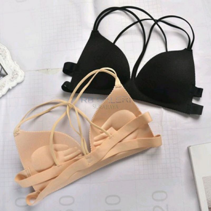 Pakaian Dalam Wanita Bra Sexy Push Up model one piece sport yoga bra set Bra Bralette Bergaya Sexy Seksi dengan  Tali Strap Menyilang RB-1