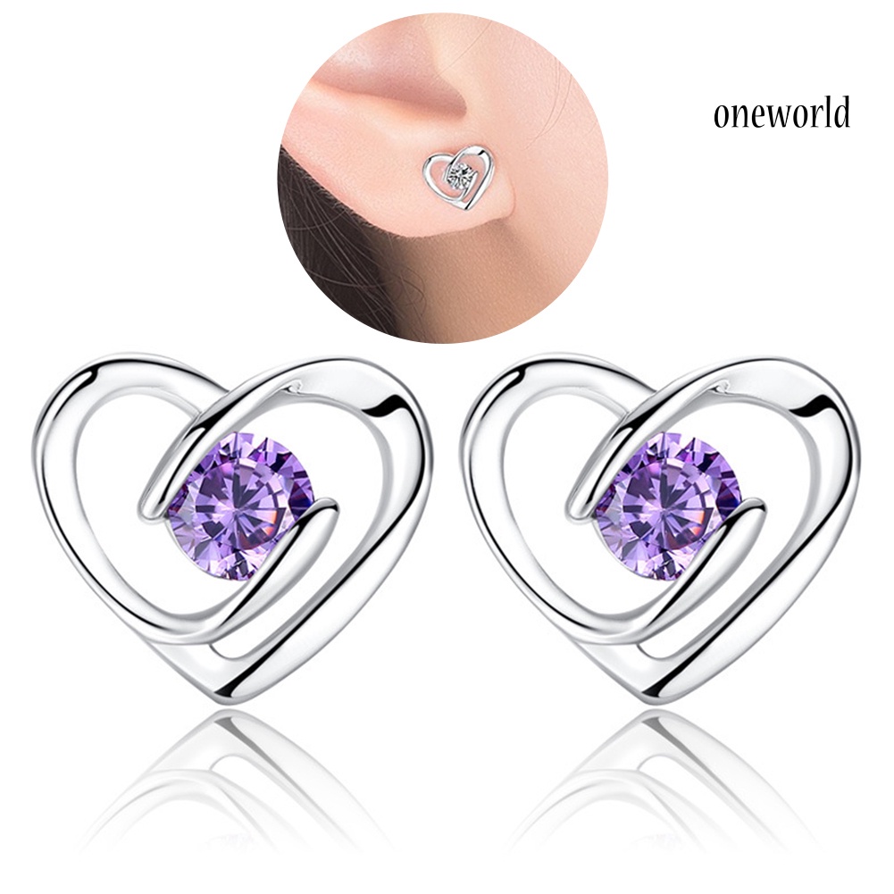 OW# Fashion Women Cubic Zirconia Inlaid Swirl Heart Ear Stud Earrings Jewelry Gift