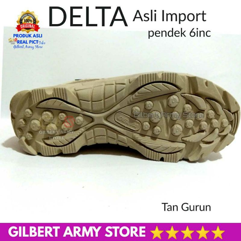 Sepatu Delta Original Impor Pendek 6inc Tan Gurun Safety Boots Pria Wanita Gilbert Army Store