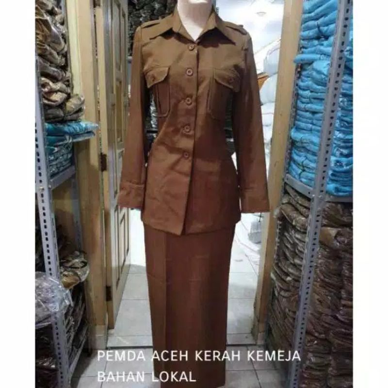 Baju Dinas Wanita Khaki Blazer Pemda Stelan Rok Seragam Pemda Kheki Set Celana Baju Pemda Coklat Tua