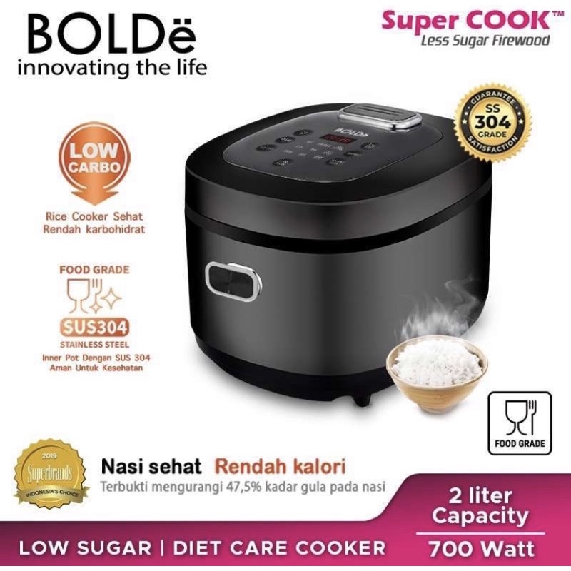 BOLDE SUPER COOK RICE COOKER LESS SUGAR FIREWOOD [2L] 100% ORI