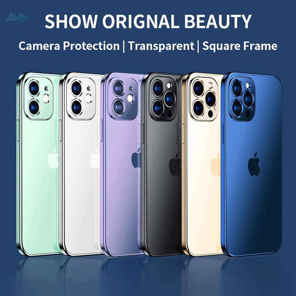 Luxury Plating Square Frame Soft Silicone Case for iPhone 11 12 Pro Max XR X XS MAX 7+ 8 Plus SE 2020 Transparent Cover