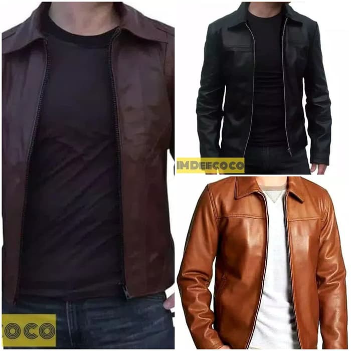 [Cod] Jaket Kulit Pria Elegant Brownie Arl 033 Silverstone Rfla Ariel Noah Sintetis Kombinasi Jeans