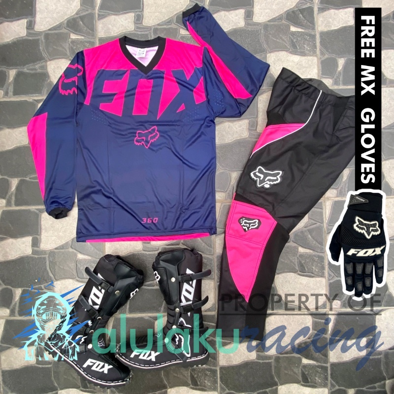 Jersey, Celana, Sarung Tangan &amp; Sepatu Fullprint with Protectors Fullset MX Trail Motocross - Paket Bundling FOCTFG071201-F41