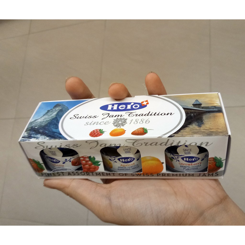 

Hero Mini Jar Classic 3x2.8 gr / each - assorted jams - selai roti strawberry, raspberry, apricot