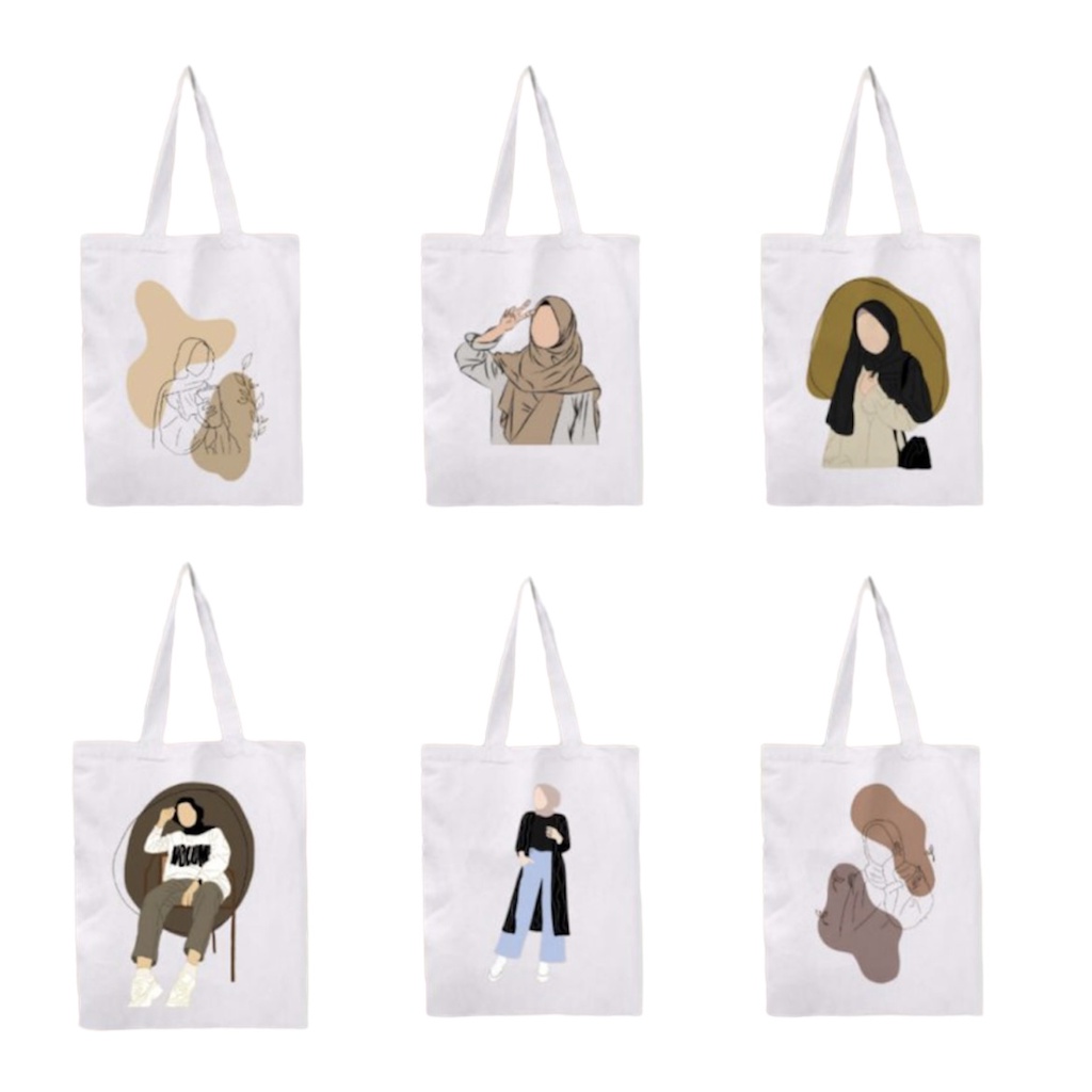 Totebag hijab girl canvas seleting 40x30