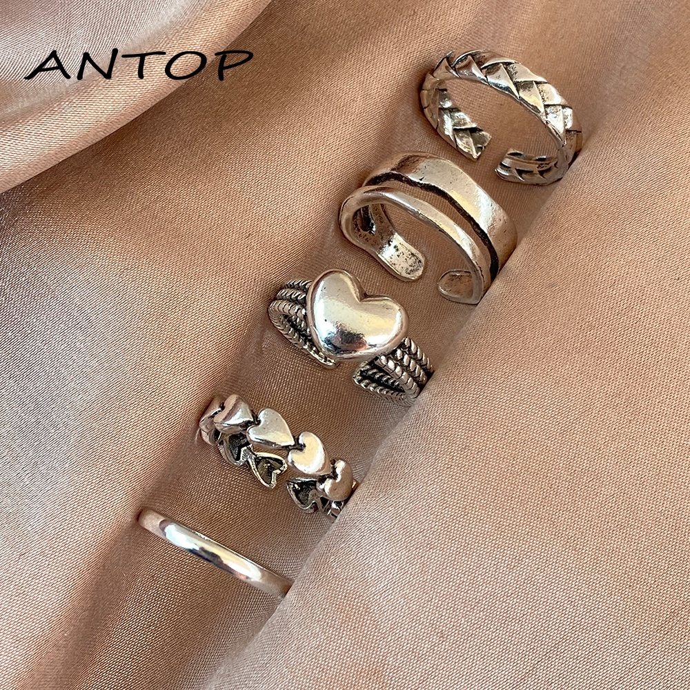 Fashion Retro Bintang Bulan Cincin Set Emas Dan Perak Cincin Pembukaan Perhiasan Aksesoris ANTOP