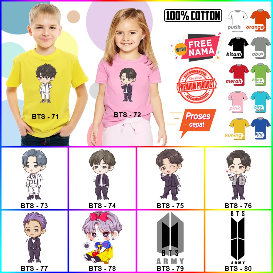 Baju Kaos ANAK DAN DEWASA BTS COUPLE (FREE NAMA)