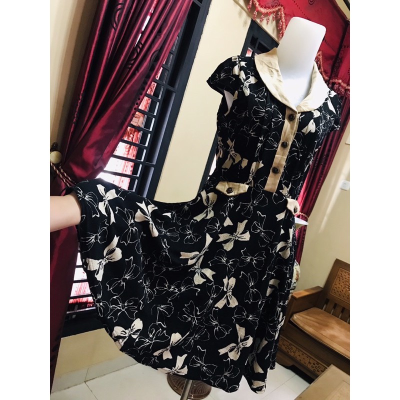 Dress AXES FAMME Kawai korean mewah motif pita cantik premium mekar unik dres