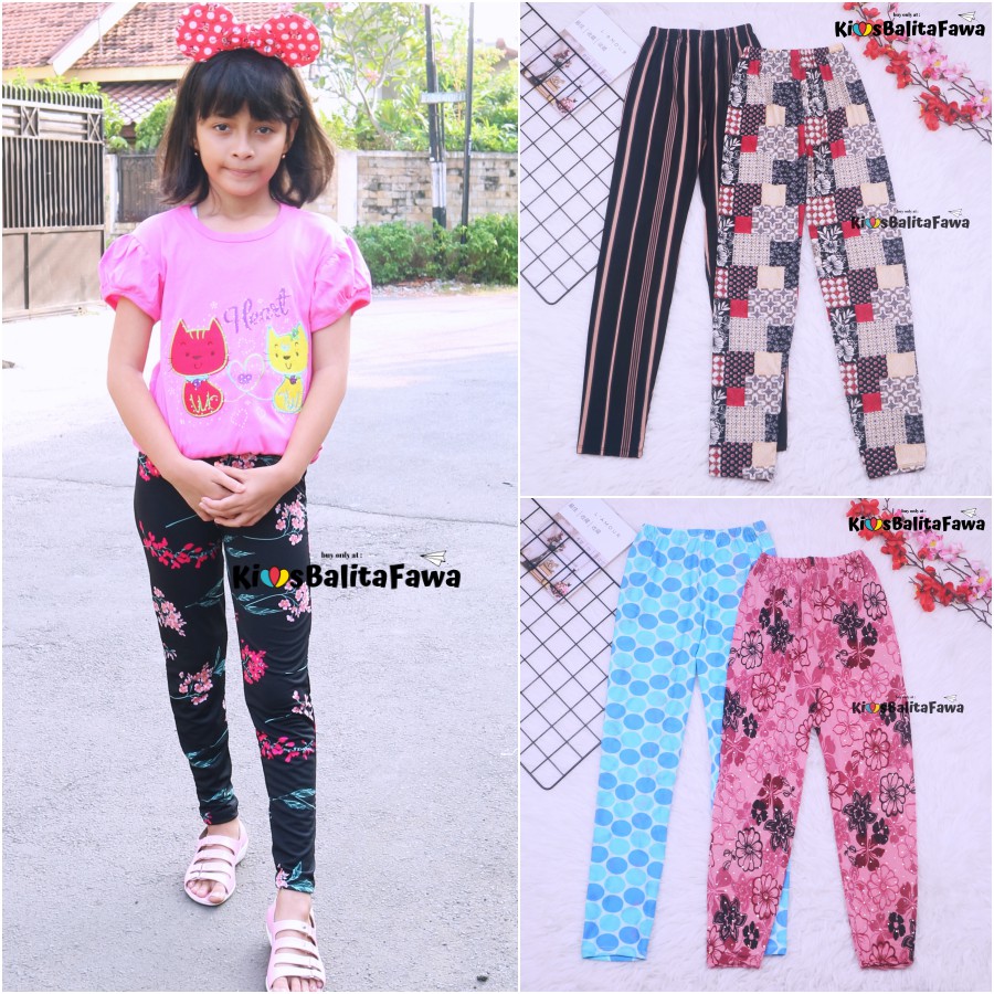 Legging Carlissa Anak 10-12 Tahun Remaja Tanggung / Celana Panjang Perempuan Murah Adem Leging Salur