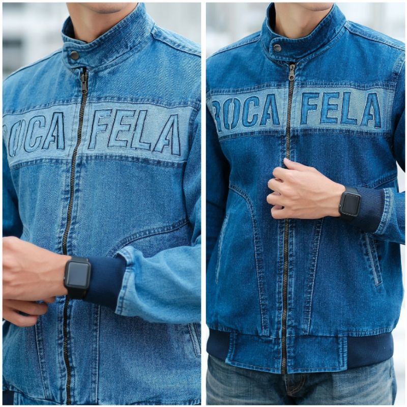 JAKET JEANS ROCAFELA SLETING - JAKET JEANS PRIA (BISA BAYAR DI TEMPAT / COD) JAKET JEANS PRIA RCFL
