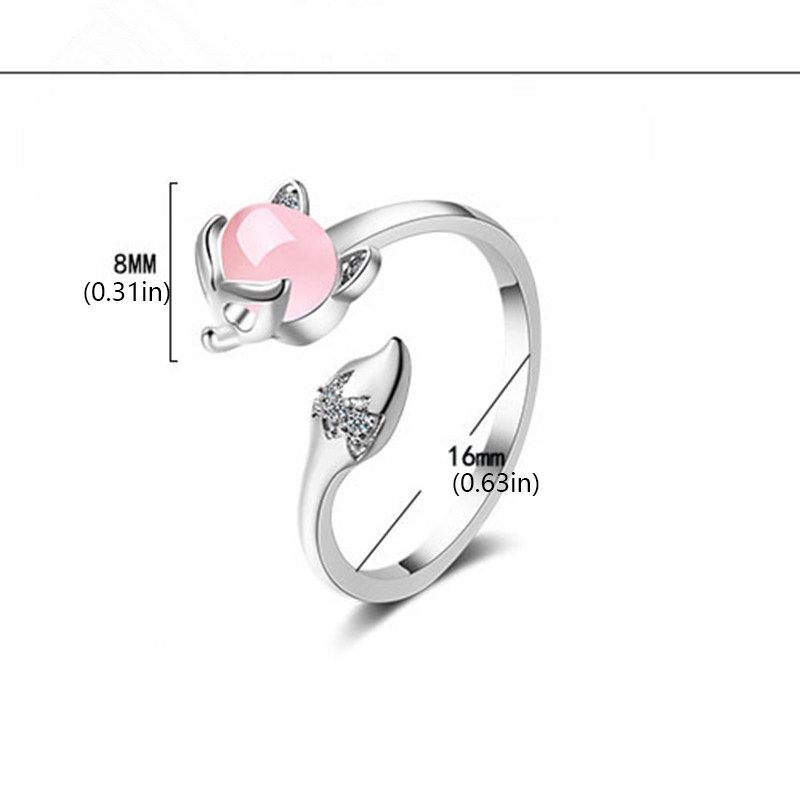 Cincin Sterling Silver 925 Desain Rubah Hias Kristal Zircon Agate Adjustable Untuk Wanita