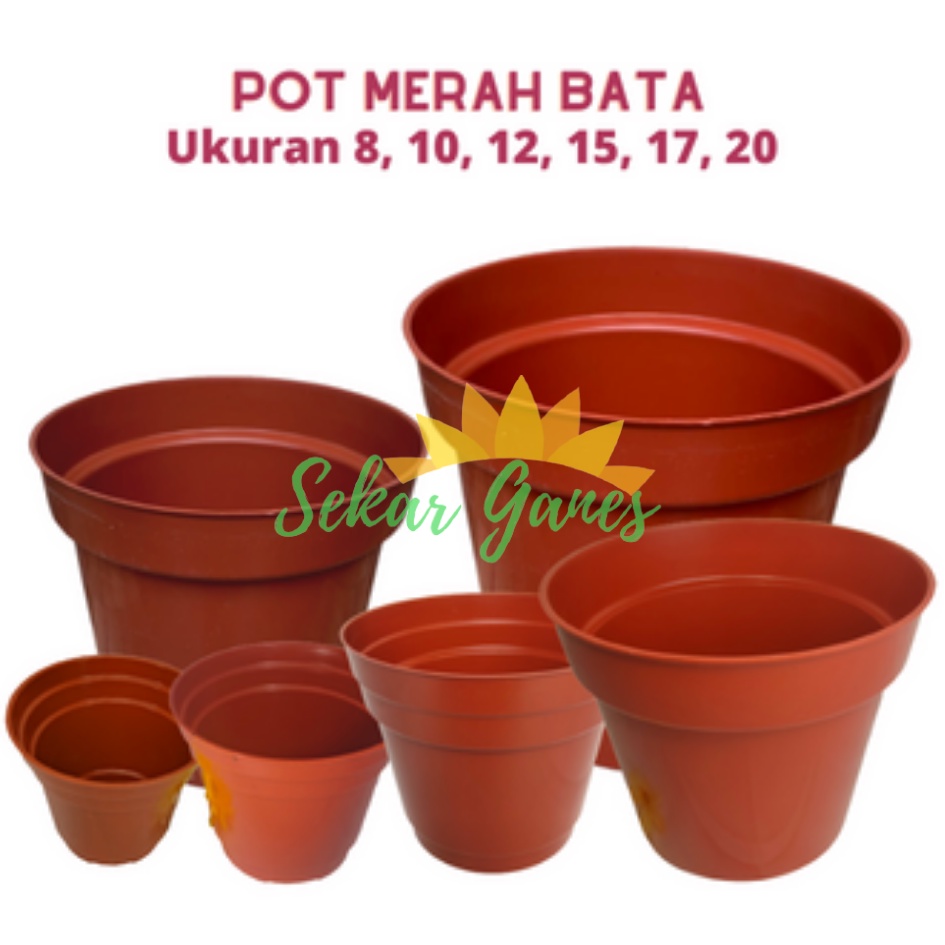 Pot Bunga Murah/Pot Tanaman/Pot Plastik Merah Bata uk 8,10,12,15,17 A, 20 Pot Bunga Pot tanaman Termurah Bahan Bagus