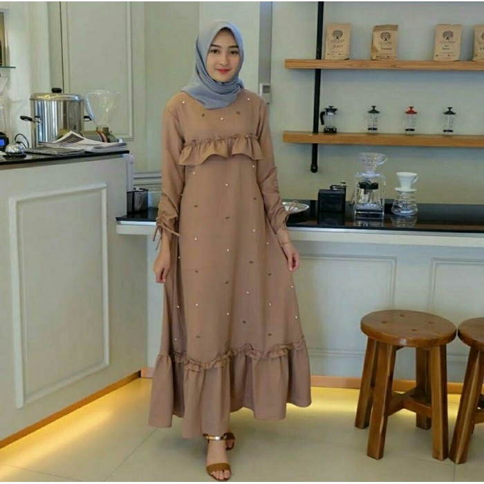 GAMIS SYARI ANNAJAH CAPUCCINO 900GR 110 140 ALLSIZE GAMIS SYARI BUSUI CADAR CREPE HQ POLOS MURAH I.