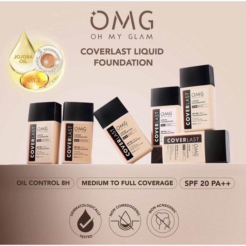 【Official Outlet】 OMG - Oh My Glam Coverlast Liquid Foundation SPF20 PA+++ BPOM