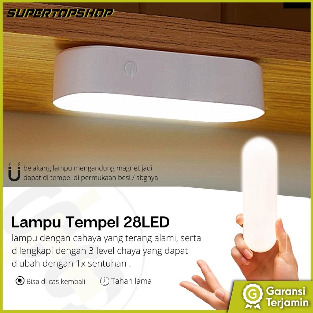 Lampu tempel magnet 28LED 3Watt super terang 3 level brightness - lampu portable multifungsi bisa jadi lampu baca , lampu tidur , lampu darurat