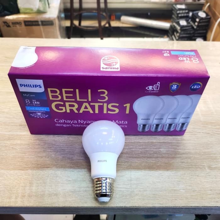 LAMPU PHILIPS LED MY CARE 8 WATT PAKETAN BELI 3 GRATIS 1 Philips Led Bulb My Care 8 wat pack isi 4