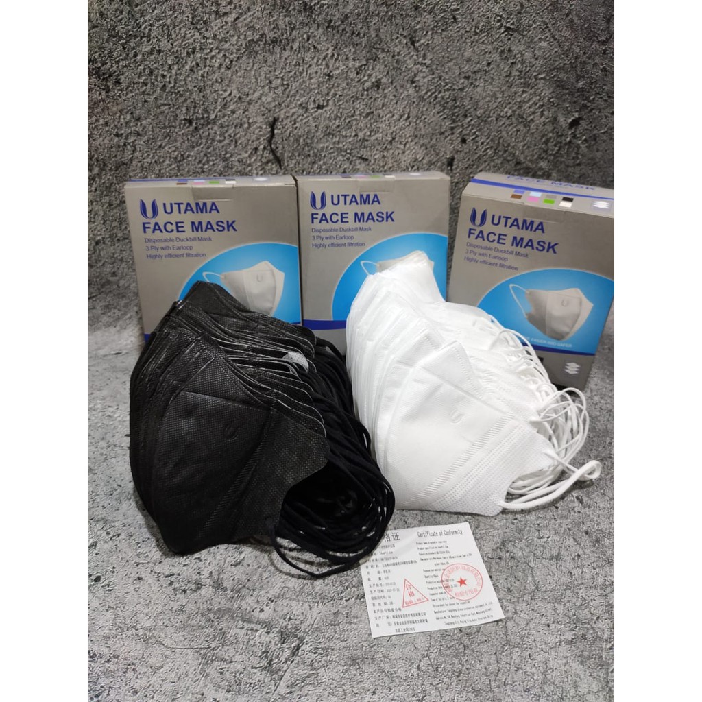 MASKER DUCKBILL Utama BOX ISI 50 3PLY FACE MASK 5 WARNA ADA GARIS MIRIP SENSI - PER BOX