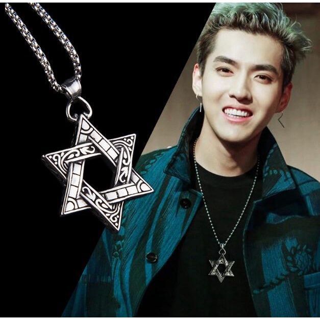 European and American style double-sided six-pointed star pendant fashion all-match student pendant personalized titanium steel men's pendant necklace