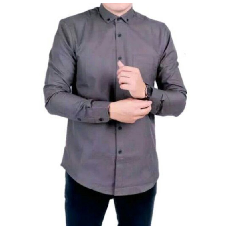 Kemeja pria polos slimfit lengan panjang (BIG SIZE)XL XXL 3XL 4XL 5XL