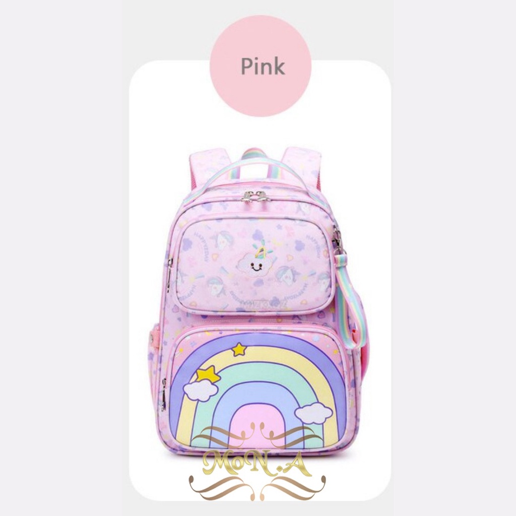 [MTOYS] TAS SEKOLAH RANSEL ANAK CEWEK  BISA UNTUK TK/SD/SMP  PASTEL PELANGI CANTIK LUCU WATERPROOF - KUALITAS  IMPORT PREMIUM - M0177