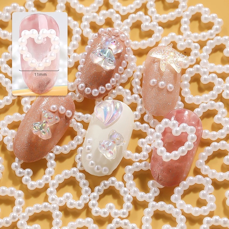 10pcs / Set Charms / Charms / Berlian Imitasi Bentuk Hati Hollow Untuk Dekorasi Nail Art 3D DIY