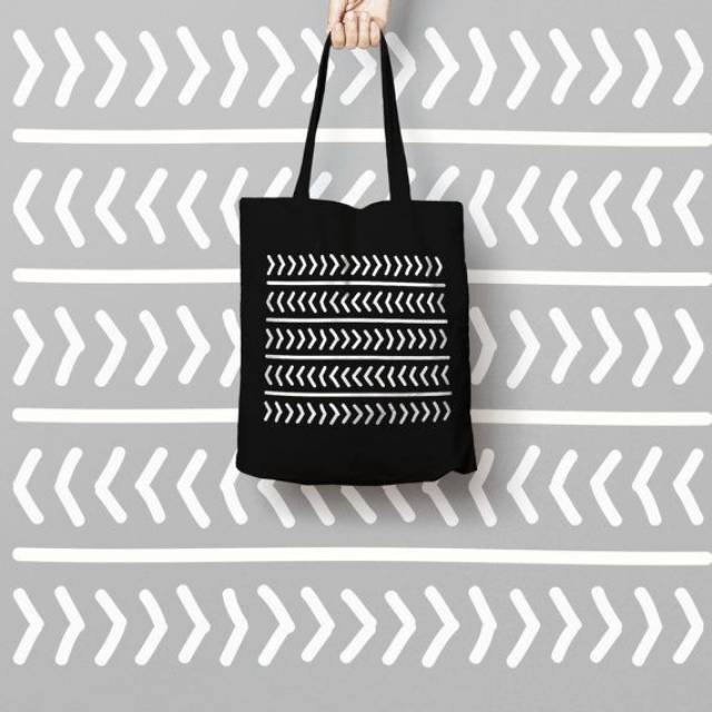 Tote Bag Kanvas Wanita Resleting dengan Desain Aesthetic Motif Garis Gaya yang Elegan dan Minimalis