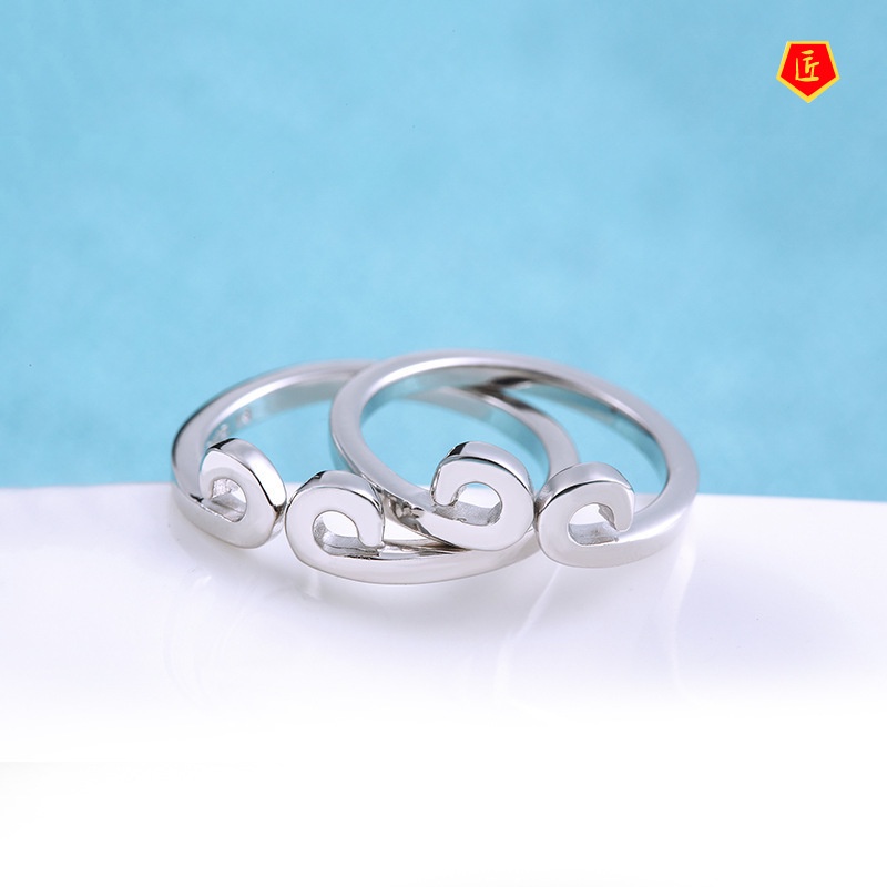 [Ready Stock]Creative Personality Silver Hoop Opening Couple Ring