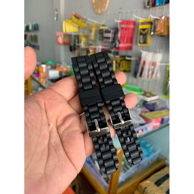 Strap tali jam tangan karet ruber hitam model keren hitam kuping