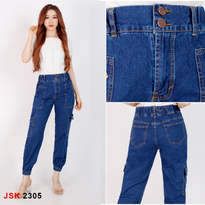 (4 WARNA) Boyfriend Highwaist Cargo Celana Jeans Wanita Celana Panjang Jeans Wanita Denim Cewek