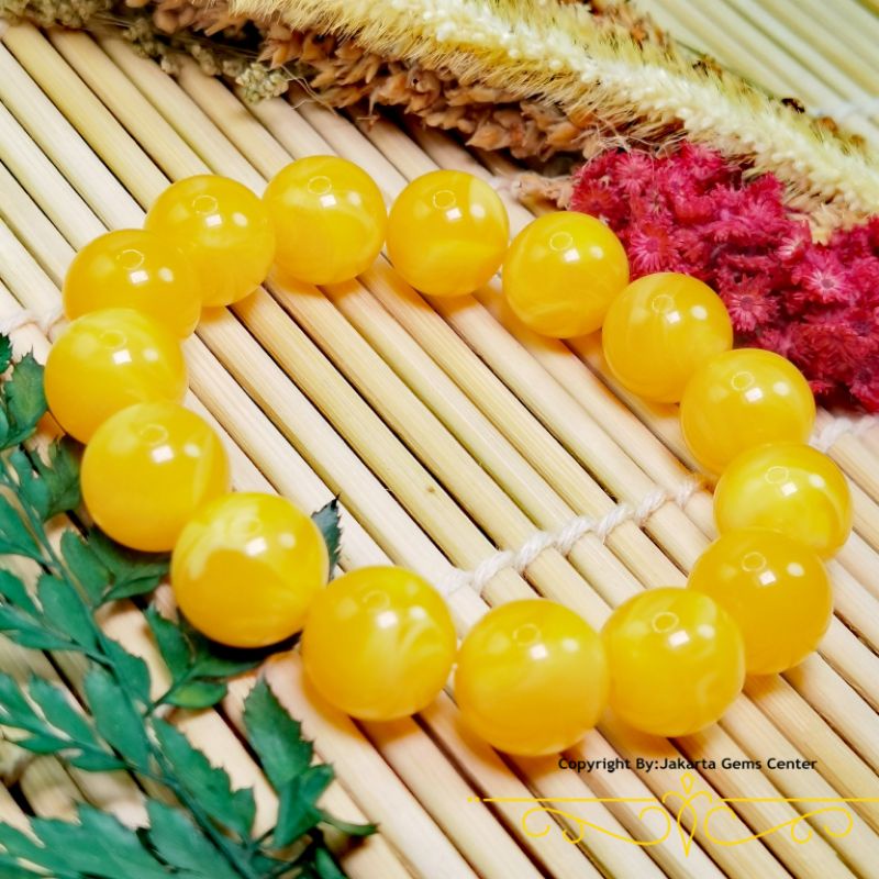 GELANG NATURAL FOSIL GETAH KATILAYU AMBER YELLOW MILKY ASLI + FREE KOTAK GELANG