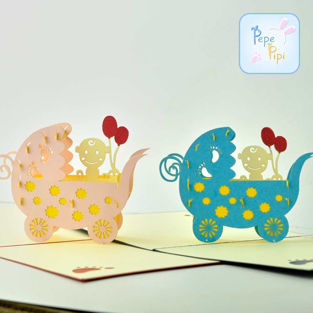 Pop Up Card Baby Boy &amp; Girl 3D Kartu Ucapan Kelahiran Born Baby Shower