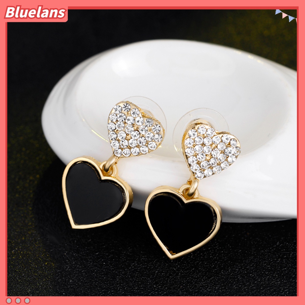 Bluelans Chic Rhinestone Black Love Heart Necklace Earrings Bracelet Ring Jewelry Set