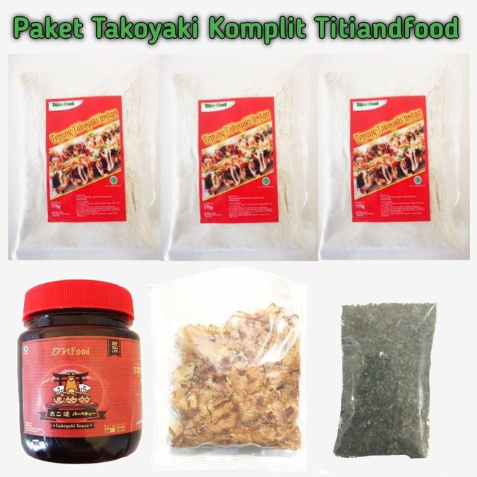 

TITIANDFOOD Paket Takoyaki Komplit tepung katsuobushi saus dan aonori