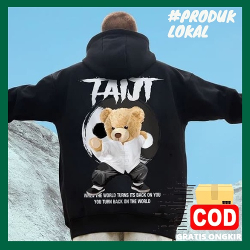 Sweater Hoodie Pria Defence Bear Jaket Hudi Hitam Original Tebal Switer Hoddie Oversize XXL Wanita C